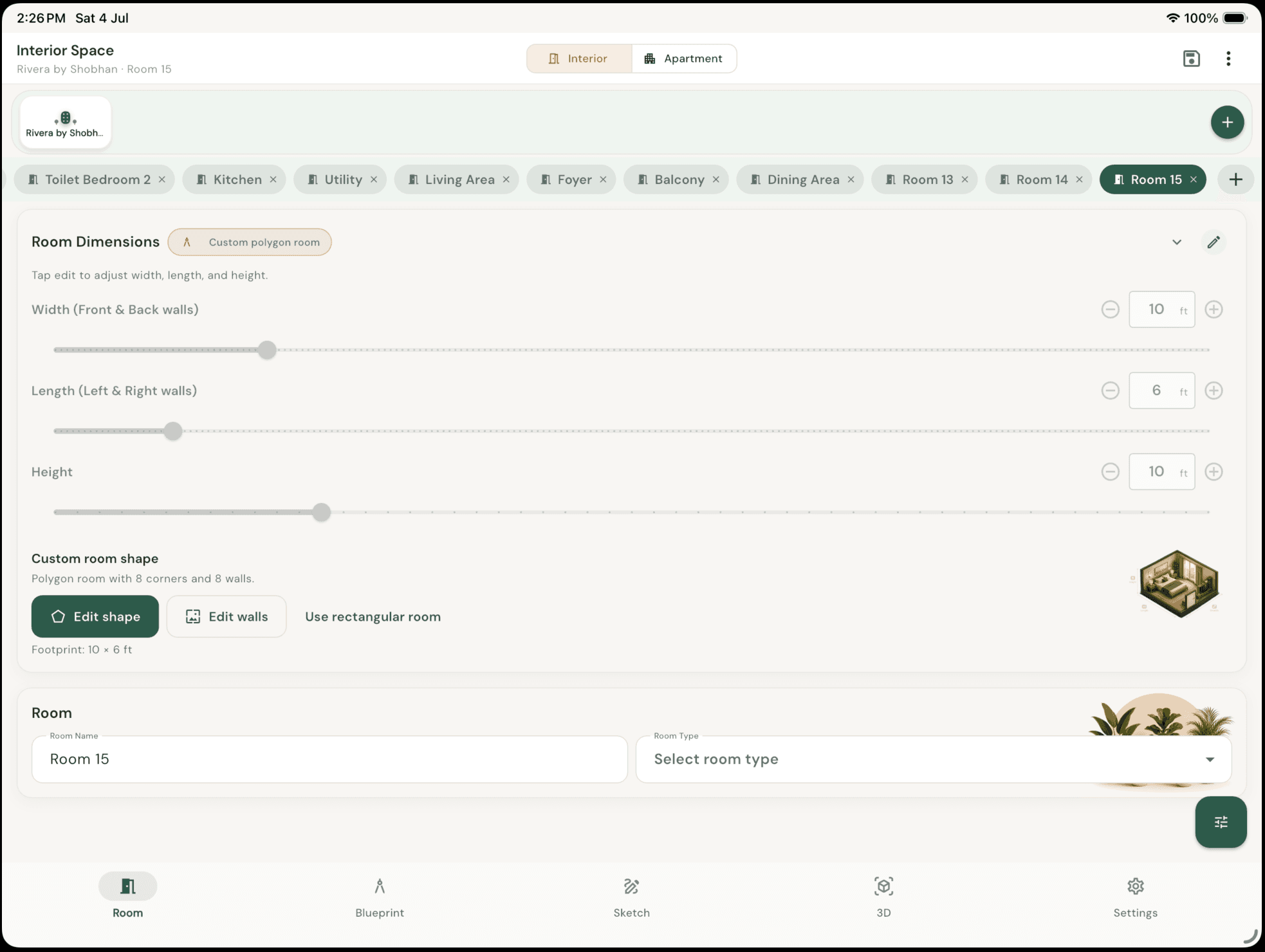 Abode Home on tablet showing blueprint editor for real estate agents