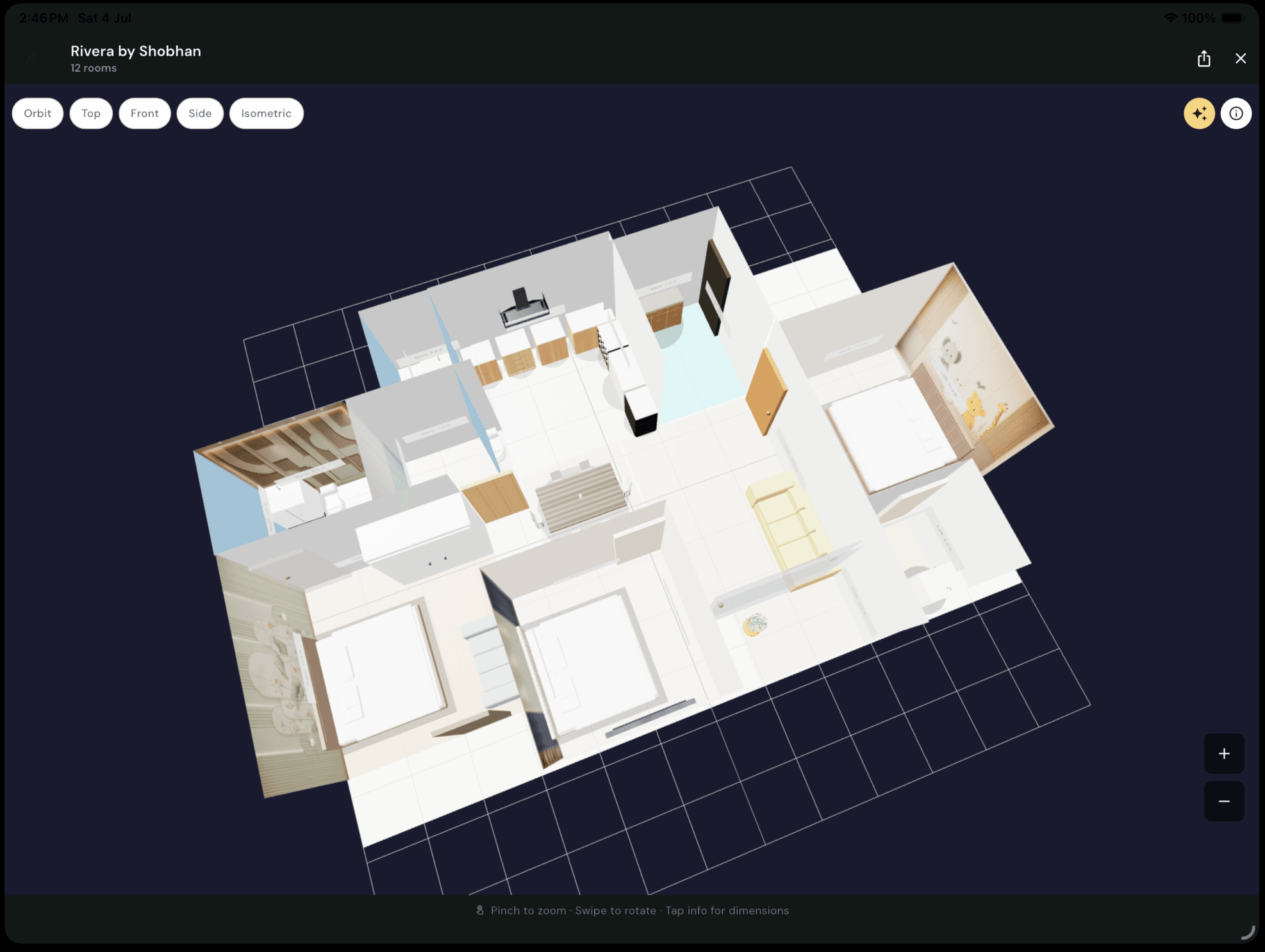 Empty room 3D top view before furnishing
