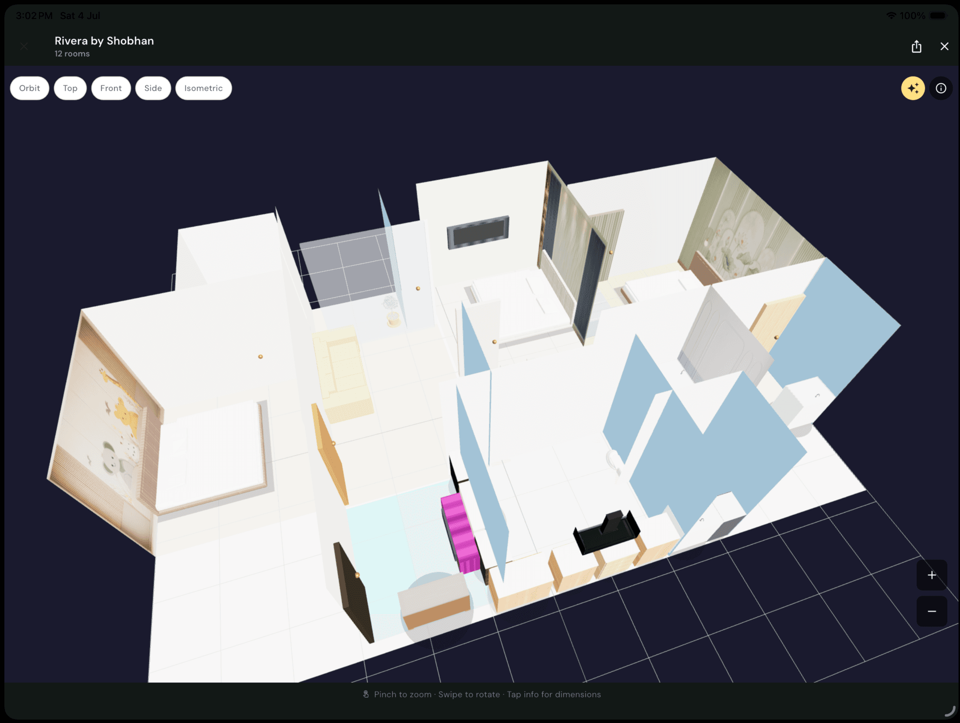 Apartment mode with multi-room blueprint layout