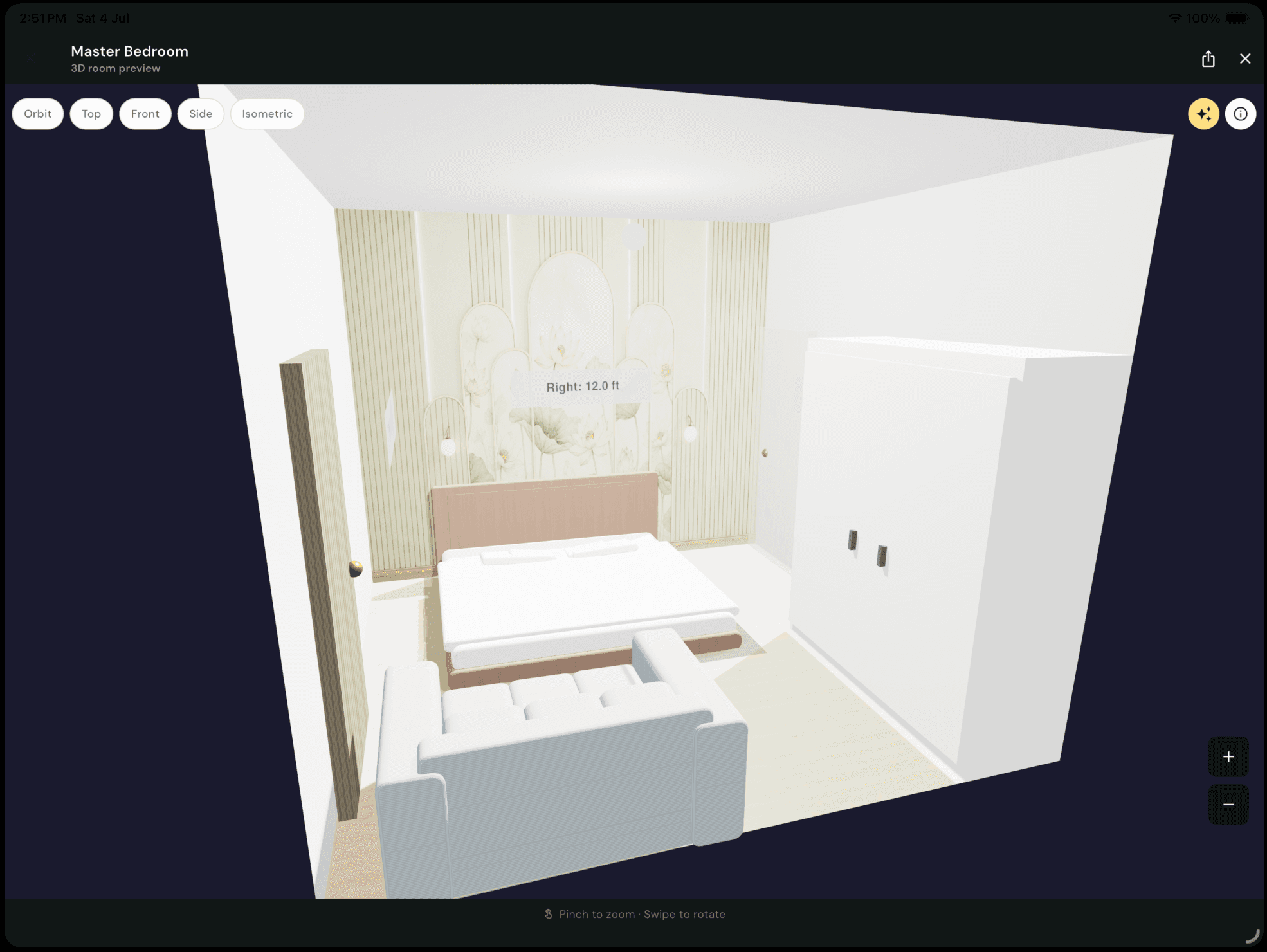 Interior mode room design with walls and furniture